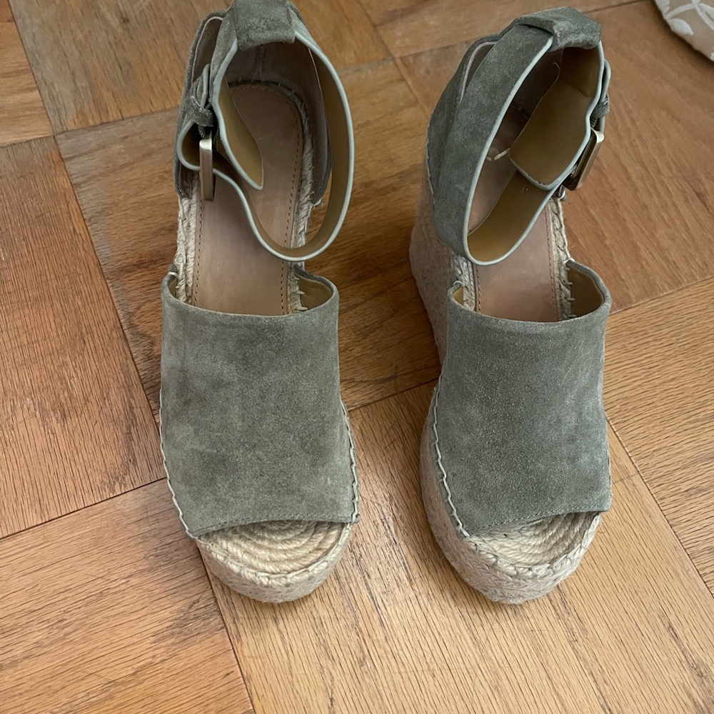 Marc Fisher Olive Suede Espadrille Wedges